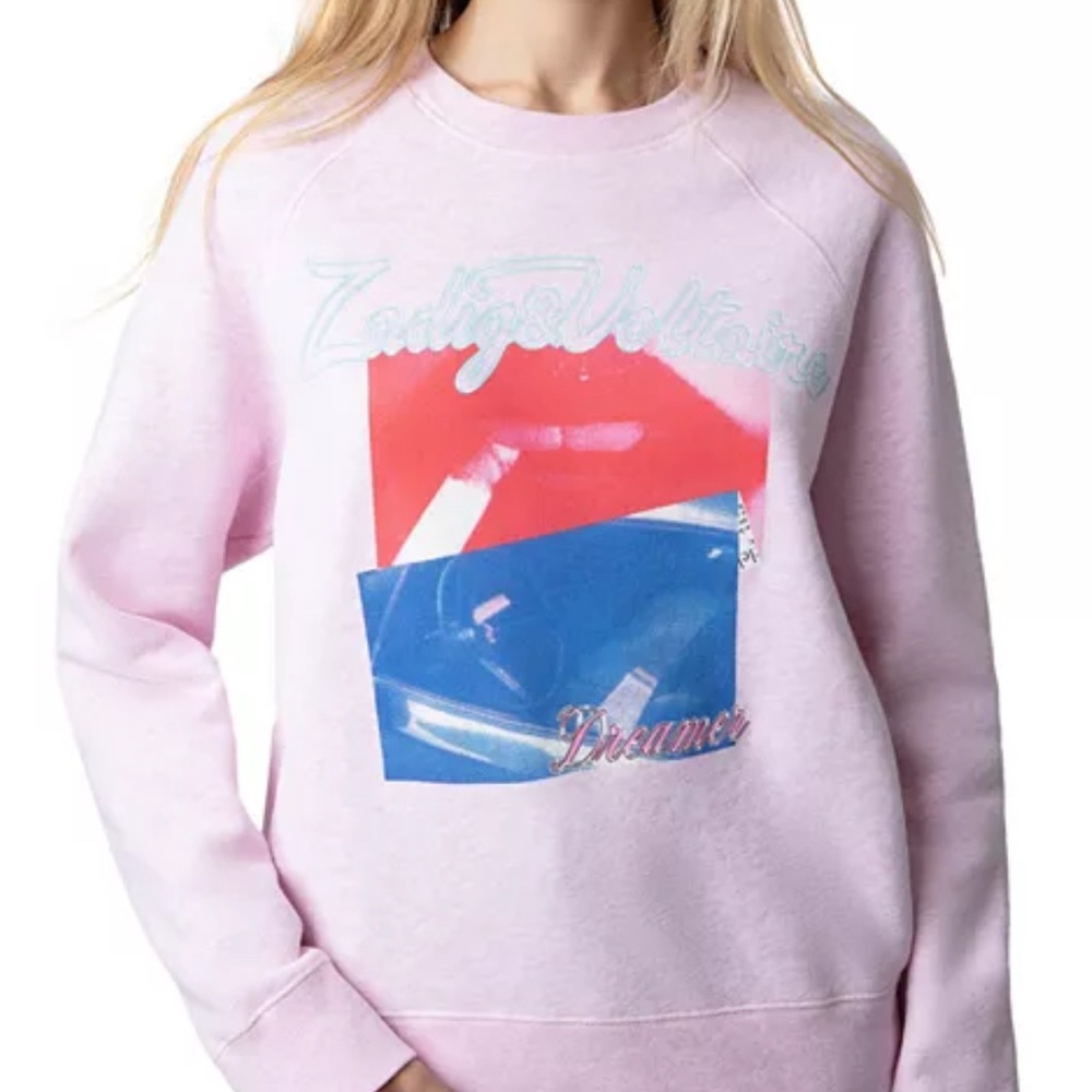 Zadig & Voltaire Light Pink Graphic Crew Neck Sweater